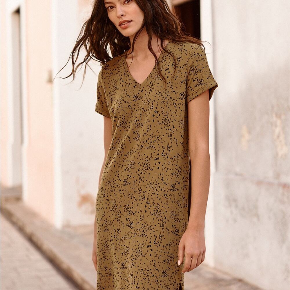 Garnet Hill Everyday T-Shirt Dress With Pockets Mustard Color
